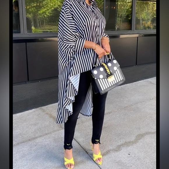 Tops - Striped Hem Sleeve Blouse, 1XL, grayish black, Preloved in great condition